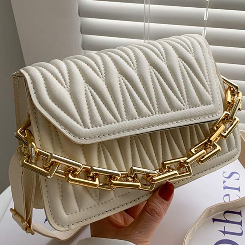 

Chain Decor Flap Crossbody Bag, Beige