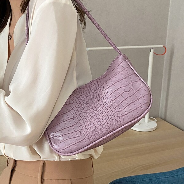 

Croc Embossed Baguette Bag, Purple