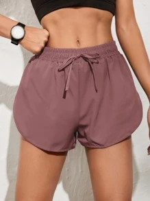SHEIN Running Breathable 2 In 1 Tulip Hem Knot Sports Shorts - Dusty Pink - View 1