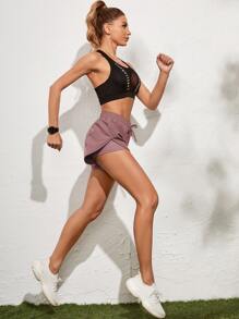 SHEIN Running Breathable 2 In 1 Tulip Hem Knot Sports Shorts - Dusty Pink - View 5