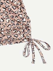 ROMWE Heart Print Drawstring Ruched Crop Halter Top - Multicolor - View 4