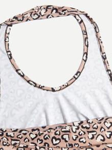 ROMWE Heart Print Drawstring Ruched Crop Halter Top - Multicolor - View 5