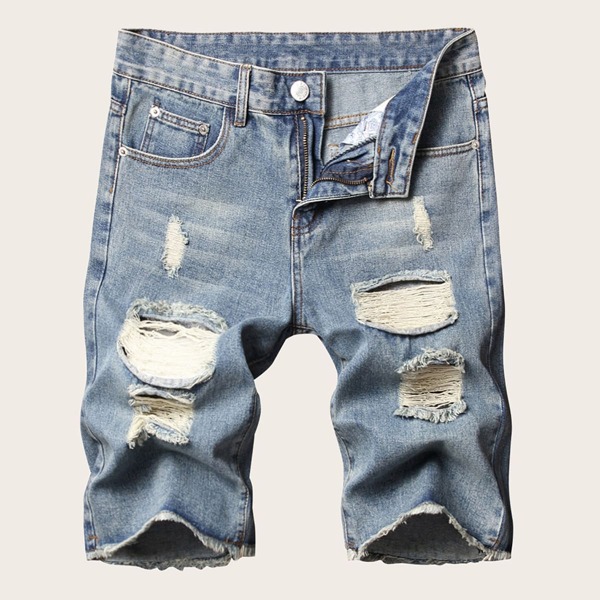 

Guys Ripped Denim Shorts, Light wash