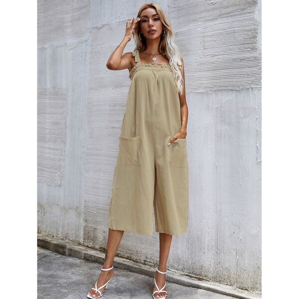 

Knot Shoulder Capris Jumpsuit, Apricot