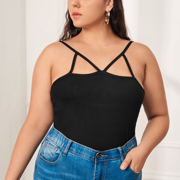 

Plus Cut Out Front Cami Top, Black