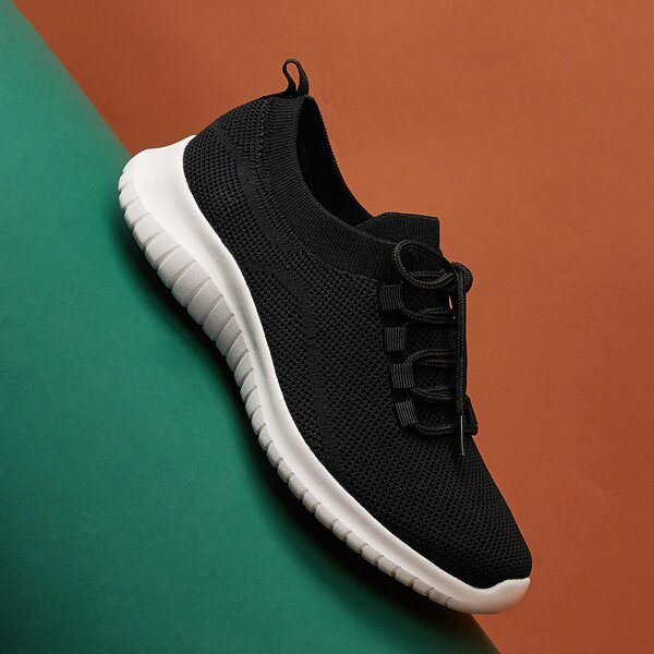 

Lace Up Decor Low Top Knit Sneakers, Black