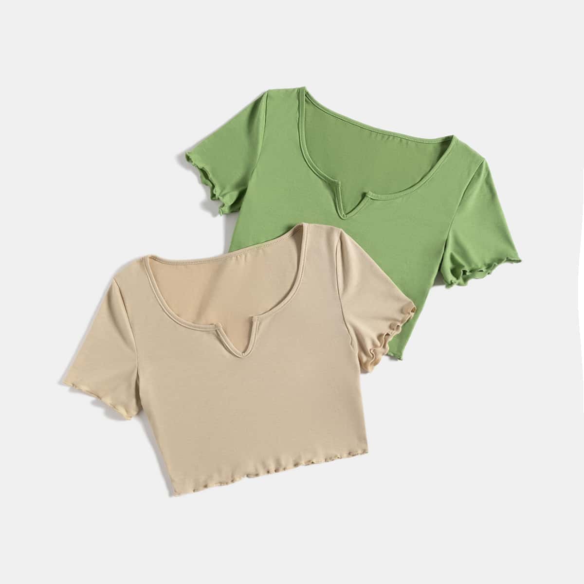 

2pcs Solid Lettuce Trim Crop Tee, Multicolor