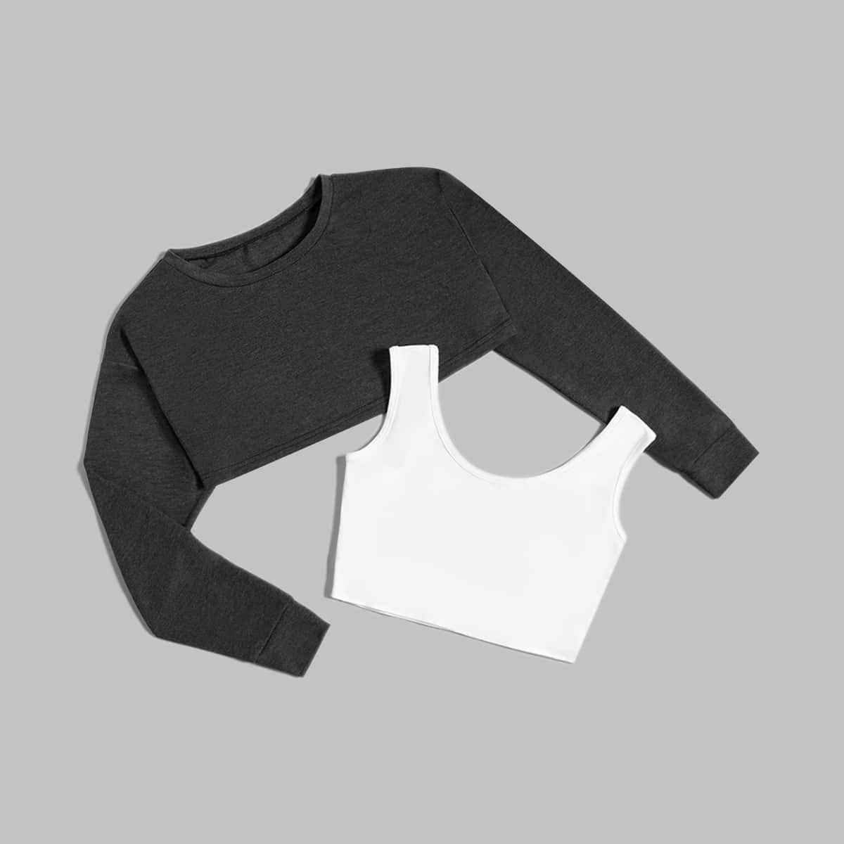 

Solid Tank Top & Crop Top, Multicolor