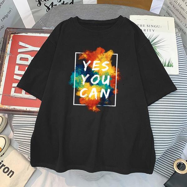 

Slogan Graphic Drop Shoulder Tee, Black