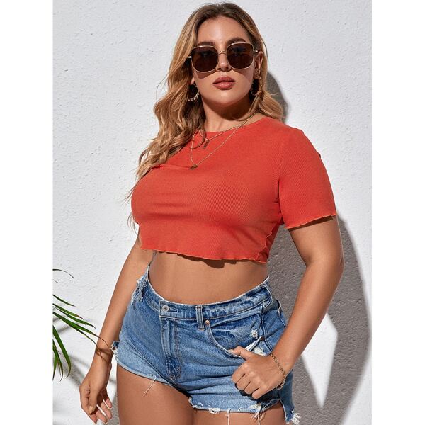 

Plus Solid Ribbed Crop Tee, Orange
