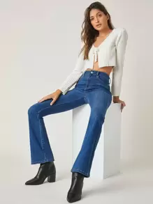 SHEIN Jeans amplios de cintura alta - Azul lavado medio - Ver 1