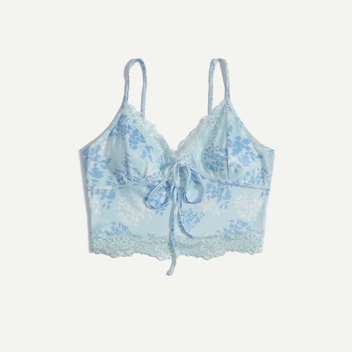 

Lace Trim Graphic Crop Cami, Blue