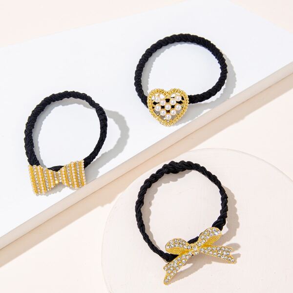 

3pcs Heart Decor Hair Tie, Multicolor