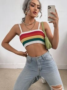 Top de tirantes de rayas de arcoíris tejido de canalé - Multicolor - Ver 1