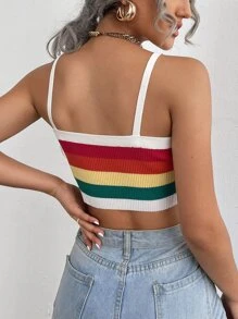 Top de tirantes de rayas de arcoíris tejido de canalé - Multicolor - Ver 2