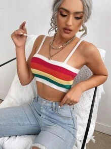 Top de tirantes de rayas de arcoíris tejido de canalé - Multicolor - Ver 4
