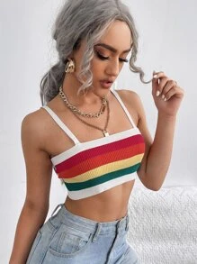 Top de tirantes de rayas de arcoíris tejido de canalé - Multicolor - Ver 5