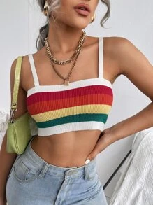 Top de tirantes de rayas de arcoíris tejido de canalé - Multicolor - Ver 6