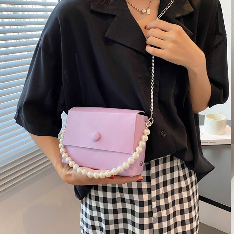 

Faux Pearl Decor Chain Crossbody Bag, Purple