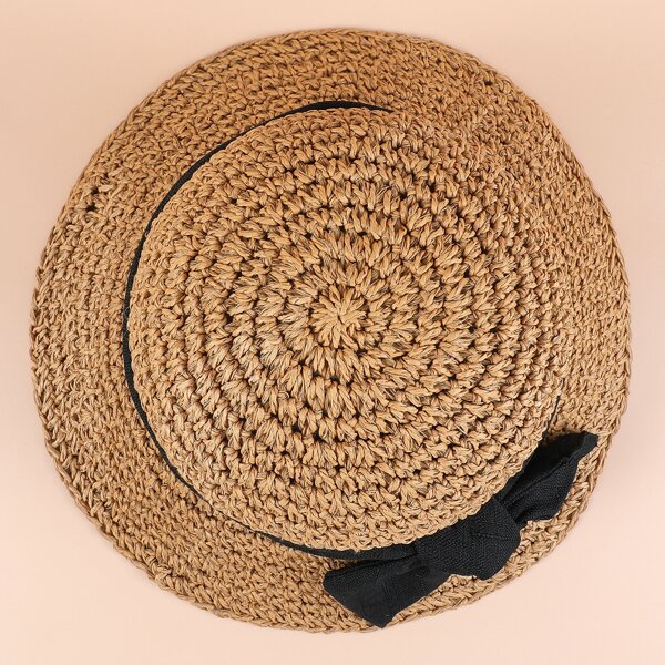

Bow Decor Straw Hat, Khaki
