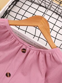 女孩單排釦荷葉袖上衣和翻蓋細節搭扣腰帶半身裙 - 彩色 - 查看 3