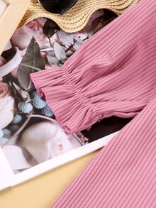 女孩單排釦荷葉袖上衣和翻蓋細節搭扣腰帶半身裙 - 彩色 - 查看 4