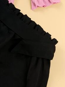 女孩單排釦荷葉袖上衣和翻蓋細節搭扣腰帶半身裙 - 彩色 - 查看 5