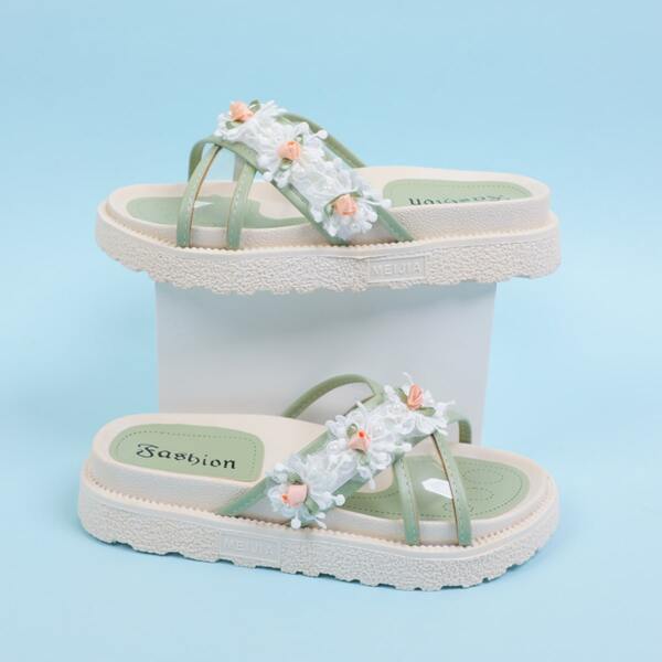 

Applique Flatform Mules, Green