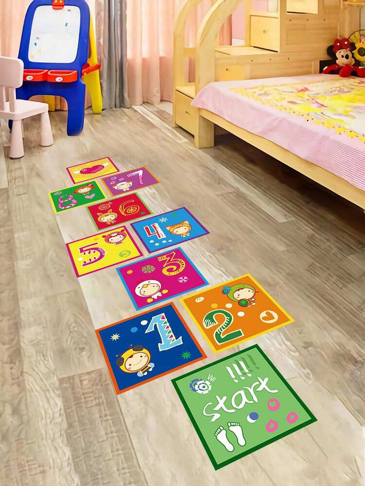 Niños 10 piezas Adhesivos para el suelo con estampado de dibujos animados - Multicolor - Añade 2