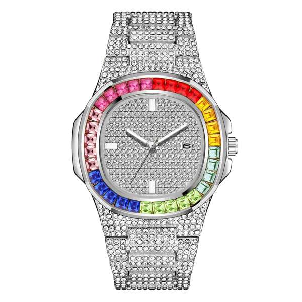 

Men Rhinestone Decor Date Quartz Watch
