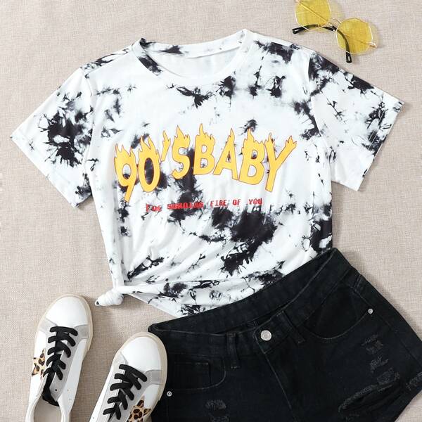 

Letter & Tie Dye Graphic Tee, Multicolor