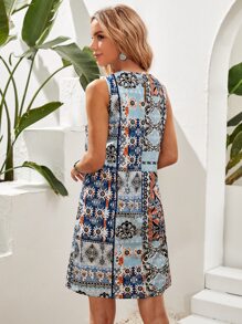 滿版印花直筒洋裝 - 彩色 - 查看 2