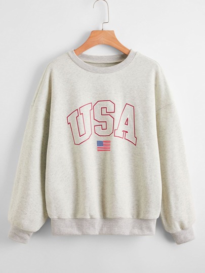 American Flag & Letter Graphic Drop Shoulder Pullover