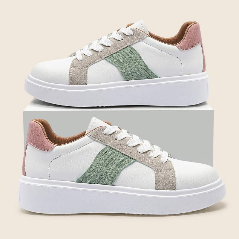 

Colorblock Lace Up Front Skate Shoes, White