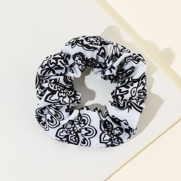 

Flower Print Scrunchie, Black and white