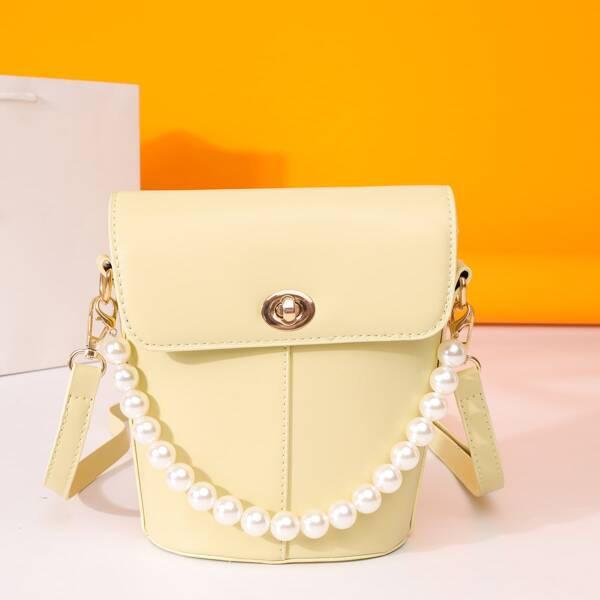 

Faux Pearl Decor Crossbody Bag, Yellow