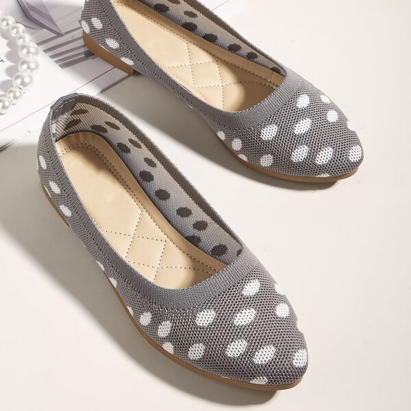 

Polka Dot Knit Ballet Flats, Grey
