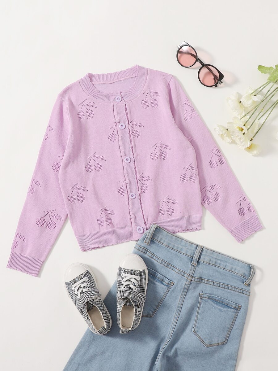 Cô gái mới biết đi Cardigans Nút phía trước Rau quả Giải trí - Màu tím hoa cà - Xem 1