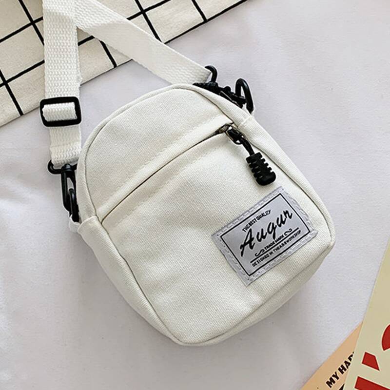 

Zip Front Canvas Crossbody Bag, White