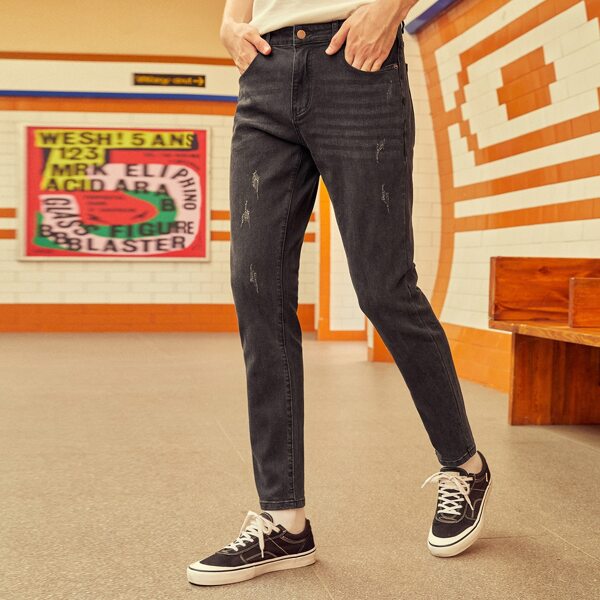 

Men Slant Pocket Straight Jeans, Black
