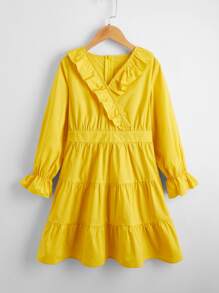 Đầm Gái Xù Viên lá sen màu trơn Giải trí - Màu vàng - Xem 1