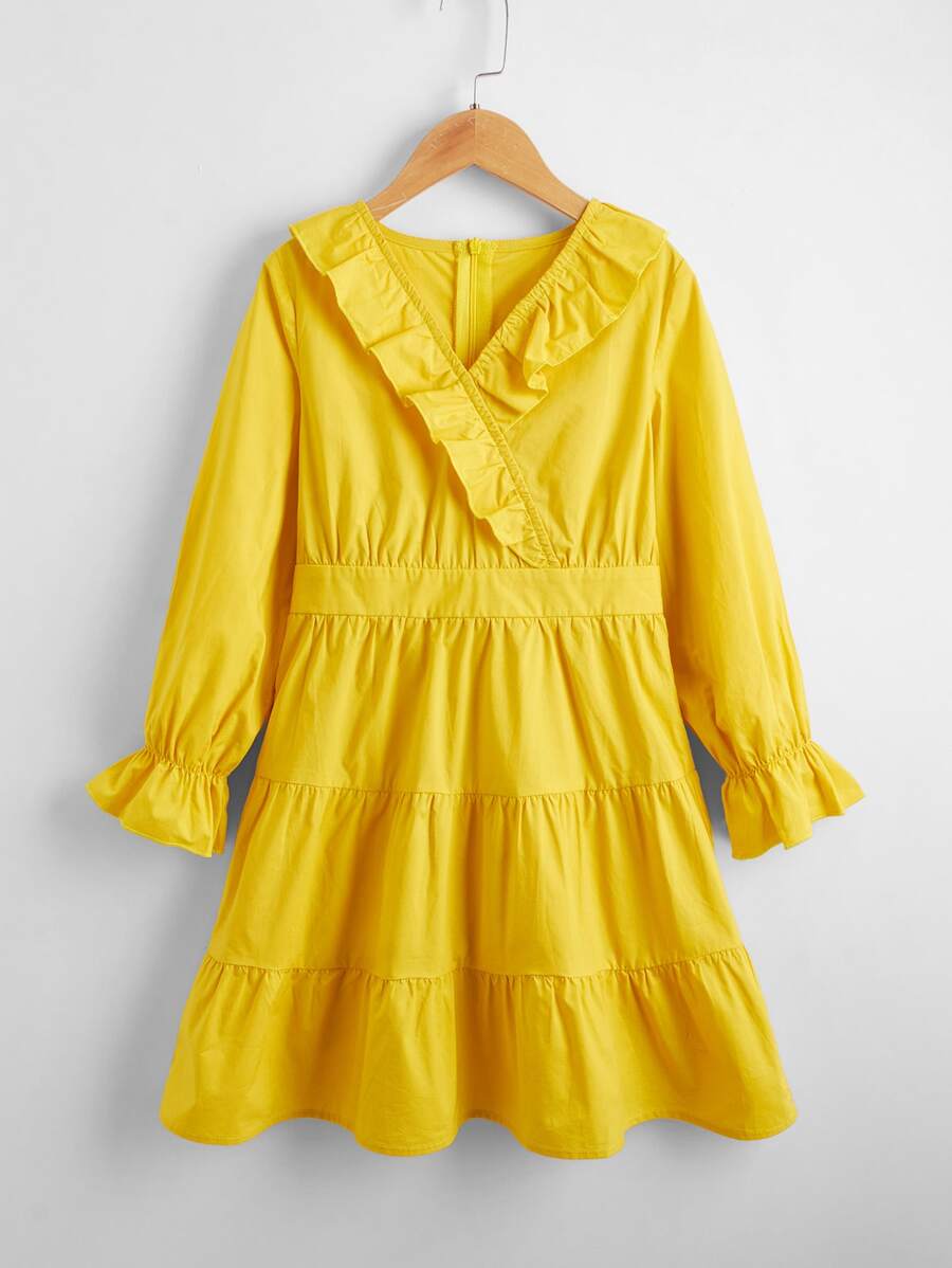 Đầm Gái Xù Viên lá sen màu trơn Giải trí - Màu vàng - Xem 1