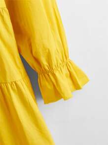 Đầm Gái Xù Viên lá sen màu trơn Giải trí - Màu vàng - Xem 3