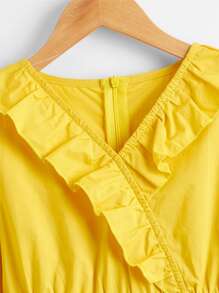 Đầm Gái Xù Viên lá sen màu trơn Giải trí - Màu vàng - Xem 4