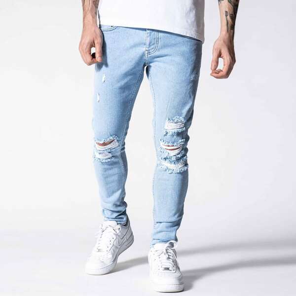 

Men Ripped Skinny Jeans, Light wash