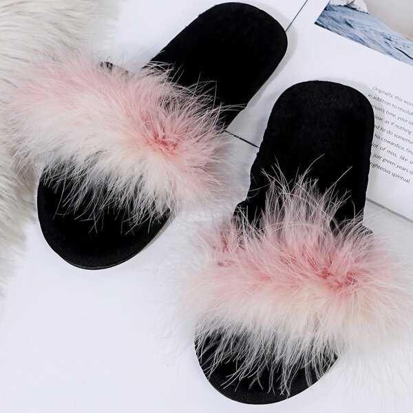 

Two Tone Fluffy Novelty Slippers, Multicolor