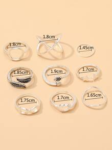 Leaf & Star Decor Ring 9pcs - Silver - View 4