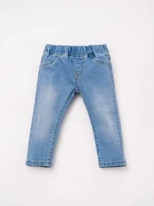 女嬰原色牛仔口袋牛仔褲 - 中等水洗藍 - 查看 1