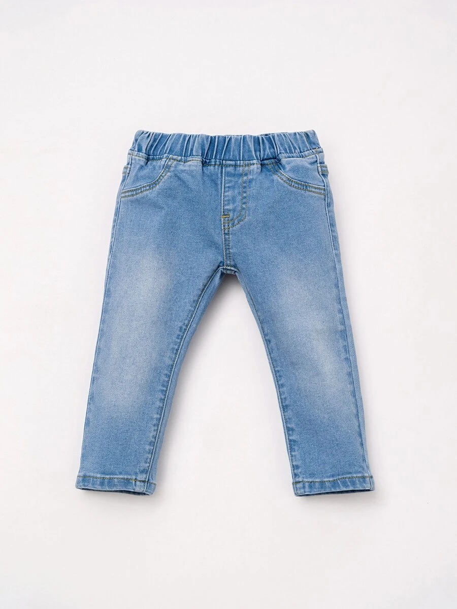 女嬰原色牛仔口袋牛仔褲 - 中等水洗藍 - 查看 1