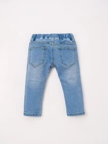 女嬰原色牛仔口袋牛仔褲 - 中等水洗藍 - 查看 2